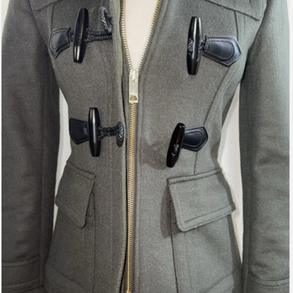 Burberry Brit Wool Toggle Duffle Coat Hood US2/XS Pine Green Nova Check Gold Zip - Picture 11 of 16